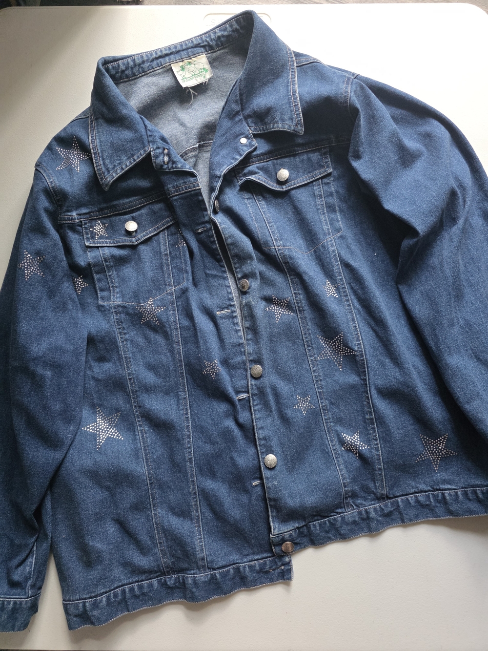 QUACKER FACTORY Blue Denim Jacket with Silver Rhinestone Star Embellishments